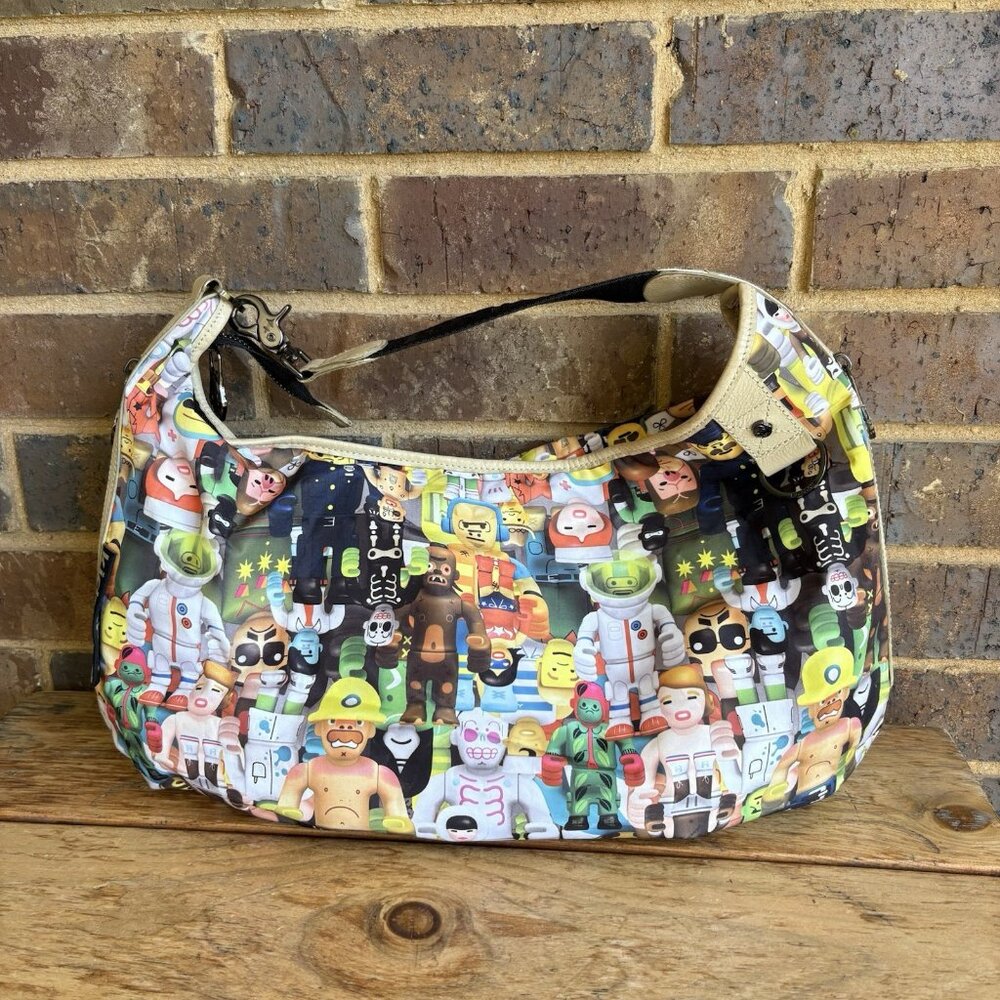 Kidrobot Satchel Purse Handbag Collage Of Characters Nylon And Leather